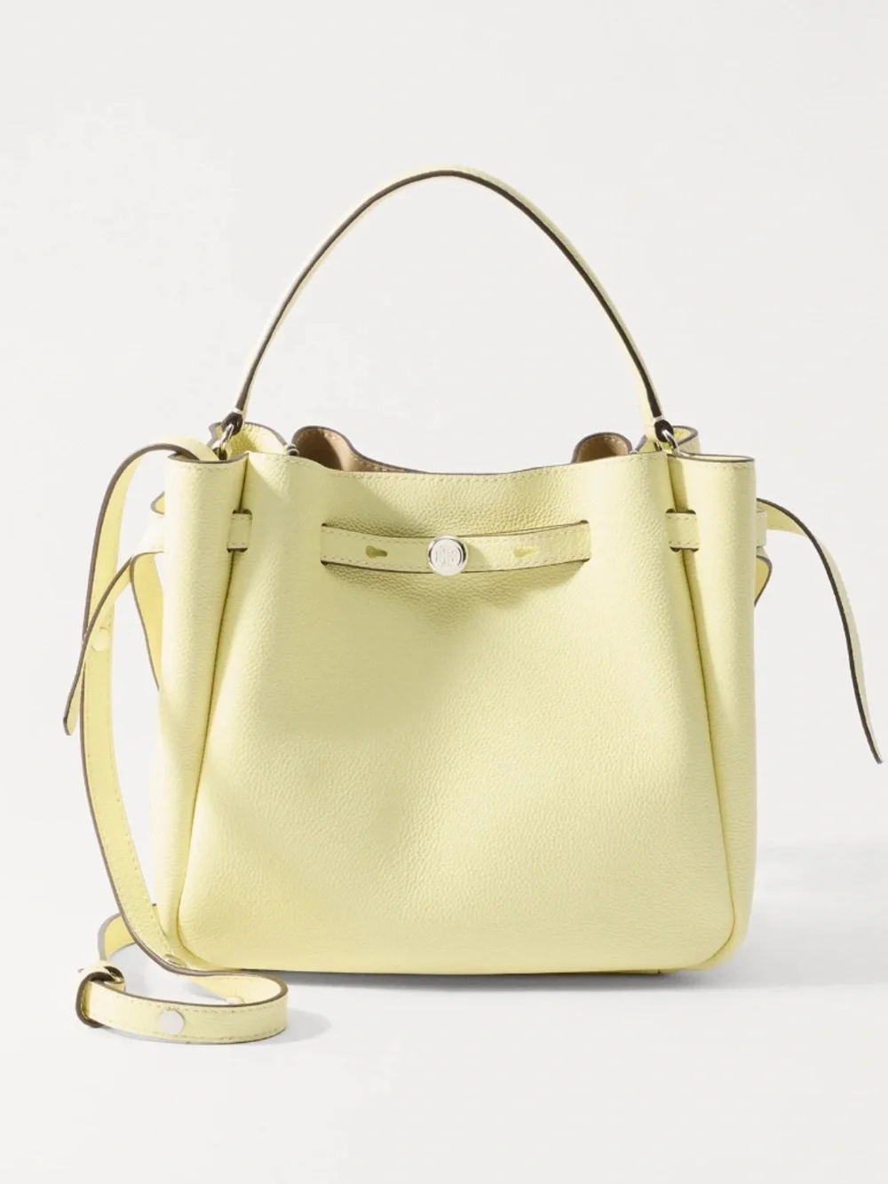 NWT Tory Burch Romy Pebbled Leather Bucket Bag Lemon Crossbody Dust Bag